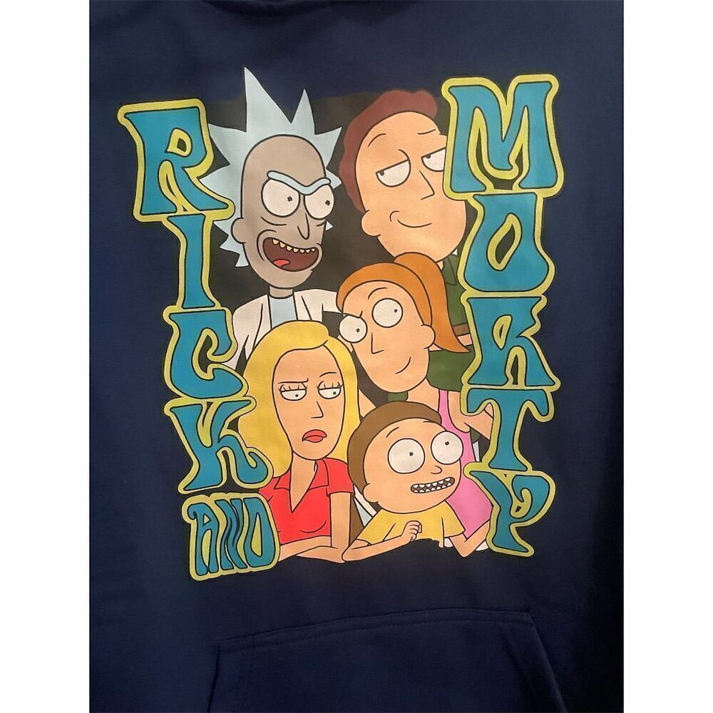 New Rick and Morty Adult Swim Hoodie Blue Medium Unisex Pullover Fleece - Picture 3 of 5